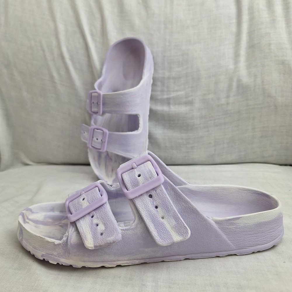Fairycore C&B Lavender White Size 5/6 Marbled Double Strap Slide Sandals Women